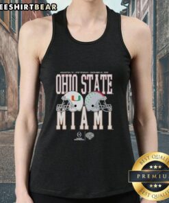 Alt Text: Official Cotton Bowl Classic 2025 Miami Hurricanes vs Ohio State Buckeyes head-to-head tank top design.