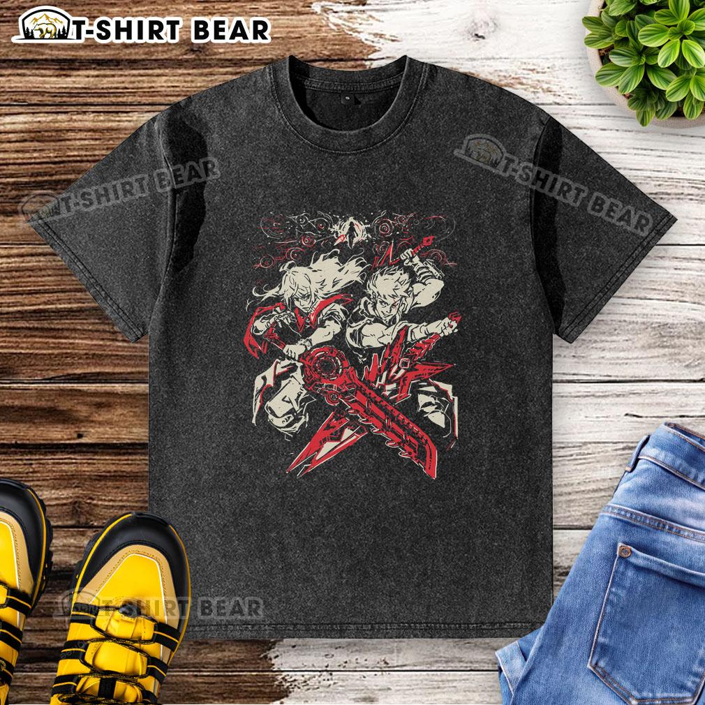 Official Crossing Blades Anime Washed T Shirt Official Crossing Blades Anime washed t-shirt featuring vibrant graphics and a relaxed fit, perfect for anime fans.