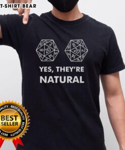 Alt Text: Official D20 Yes They're Natural T-Shirt featuring a colorful dice design, perfect for tabletop gaming enthusiasts.
