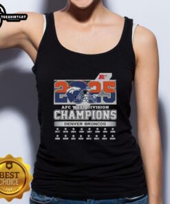Official Denver Broncos 2025 AFC West Division Champions helmet tank top, showcasing team pride and championship spirit.