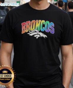 Official Denver Broncos Pride LGBT T-Shirt featuring vibrant colors and team logo, perfect for fans celebrating inclusivity.