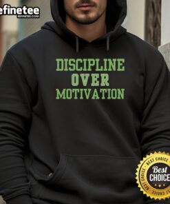Official Discipline Over Motivation Gym Workout Consistency Hoodie in black, showcasing a motivational fitness design.