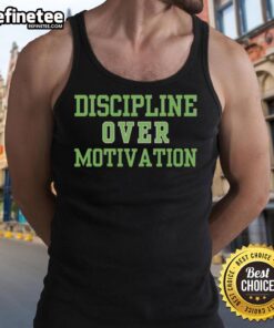 Alt Text: Official Discipline Over Motivation gym workout tank top, showcasing a stylish design for fitness enthusiasts.