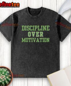 Official Discipline Over Motivation Gym Workout Consistency T-Shirt in washed fabric, perfect for fitness enthusiasts.