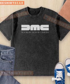 Official DMC DeLorean Motor Company washed t-shirt featuring vintage design and logo, perfect for fans and collectors.