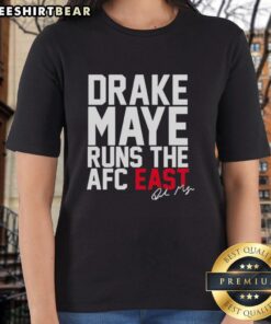 Official Drake Maye Runs the AFC East New England Patriots Signature Ladies Tee featuring stylish design and team colors.