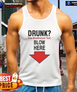Official drunk-free breathalyzer test tank top with an arrow pointing down, perfect for humor and safety awareness.