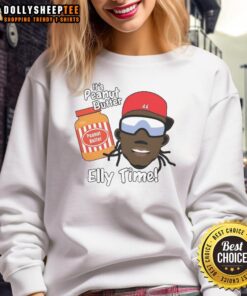 Official Elly De La Cruz Cincinnati Reds MLB Peanut Butter and Elly Time sweatshirt featuring vibrant team colors.