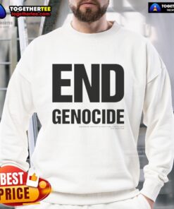 Official End Genocide Katharine Hamnett sweatshirt featuring bold text design, promoting awareness and activism.