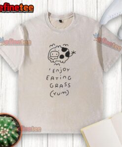 Official Enjoy Eating Grass Yum Washed T-Shirt featuring a playful design perfect for nature lovers and casual wear.