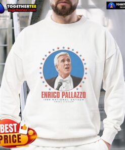 Official Enrico Pallazzo 1988 National Anthem sweatshirt worn at Angel Stadium, showcasing vintage sports memorabilia.