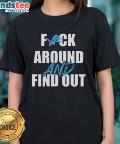 Alt Text: Official Fck Around And Find Out Detroit Lions Ladies Tee in blue, featuring team logo and stylish design for fans.