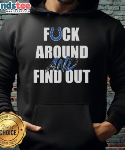 Official Fck Around And Find Out Indianapolis Colts hoodie in navy blue, showcasing team logo and bold text design.