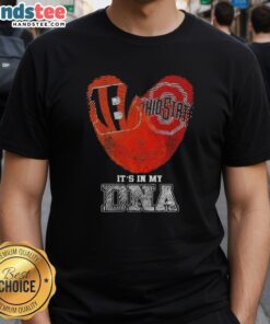 Official Fingerprints Cincinnati Bengals X Ohio State Buckeyes T-Shirt showcasing 'Its In My DNA' design for fans.