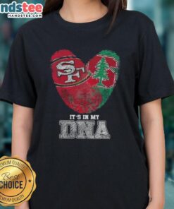 Official Fingerprints San Francisco 49ers x Stanford Cardinal tee featuring 'It's In My DNA' design for ladies.