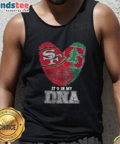 Alt Text: Official San Francisco 49ers x Stanford Cardinal tank top featuring 'It's In My DNA' design, perfect for sports fans.