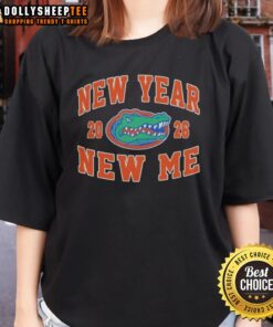Alt Text: Official Florida Gators Football New Year New Me 2026 logo on a stylish ladies tee for fans and supporters.