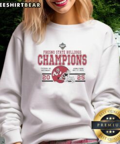 Official Fresno State Bulldogs Football Champions 2025 sweatshirt featuring Snoop Dogg at the Arizona Bowl.