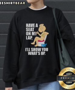 Official Glenn Quagmire 'Have A Seat On My Lap' sweatshirt featuring vibrant graphics and a cozy design perfect for fans.