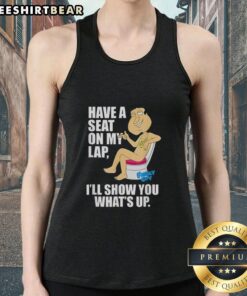 Glenn Quagmire tank top featuring 'Have a seat on my lap, I'll show you what's up' design, perfect for fans.