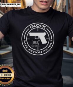 Official Glock Safe Action Pistols Target Logo T-Shirt featuring bold Glock logo and target design, perfect for gun enthusiasts.