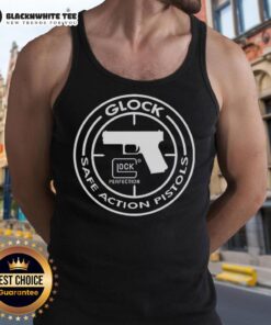 Alt Text: Official Glock Safe Action Pistols logo on a stylish tank top, perfect for firearm enthusiasts and casual wear.
