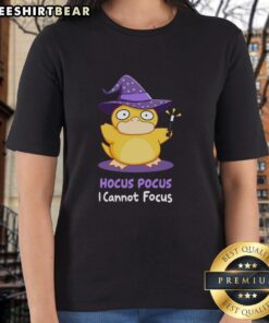 Official Hocus Pocus I Cannot Focus Ladies Tee featuring a fun Halloween design perfect for festive occasions.