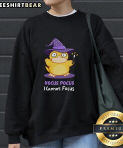 Official Hocus Pocus I Cannot Focus Sweatshirt featuring vibrant graphics and cozy design for Halloween enthusiasts.