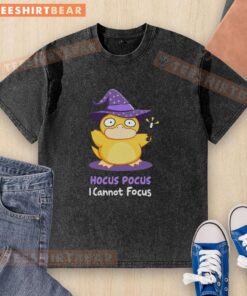 Alt Text: Official Hocus Pocus I Cannot Focus washed t-shirt featuring a whimsical design perfect for Halloween fans.