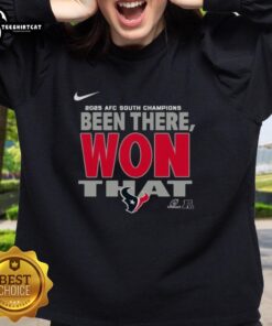 Alt Text: Official Houston Texans 2025 AFC South Champions sweatshirt showcasing team colors and logo for fans.