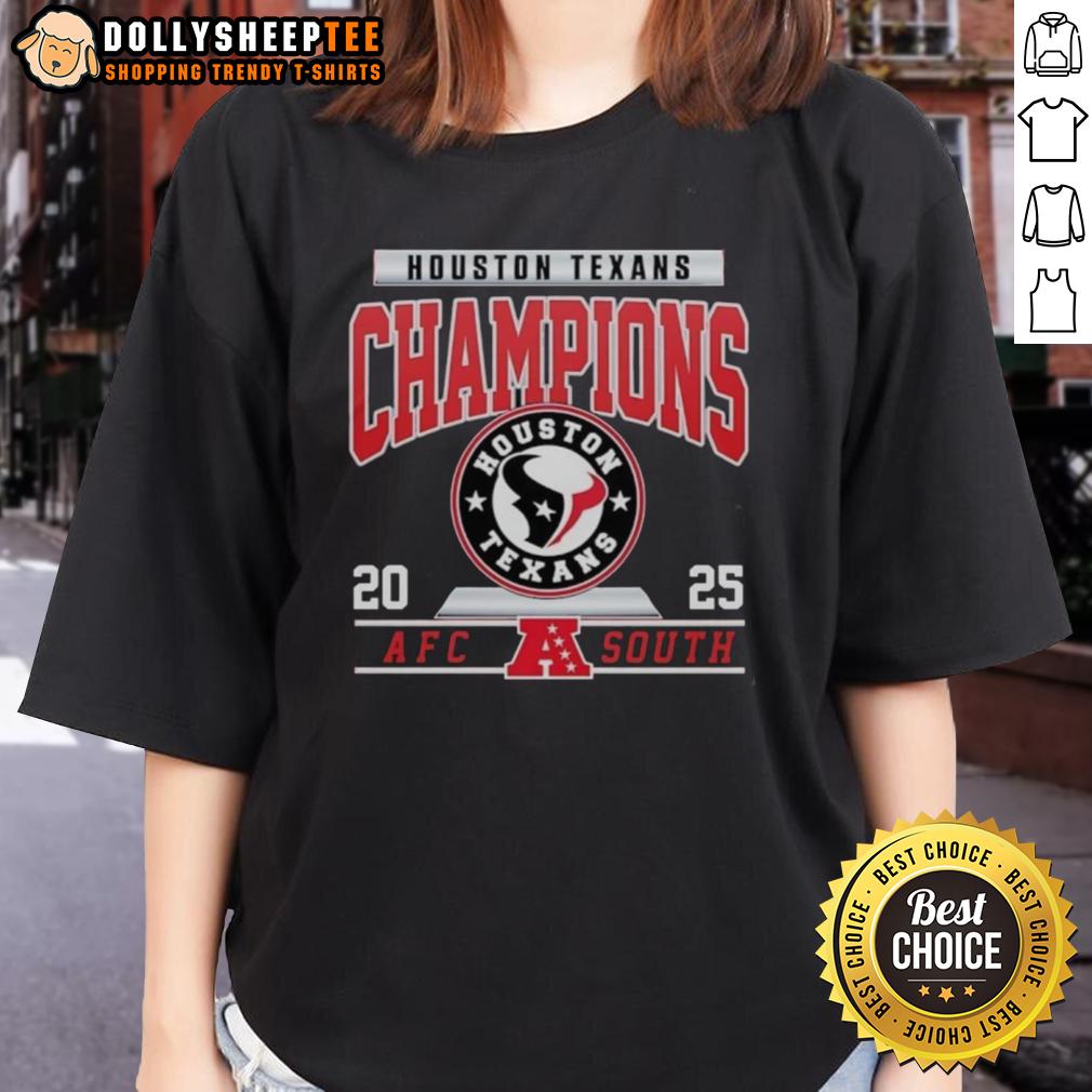 Official Houston Texans Football 2025 Afc South Champions Logo Ladies Tee Alt Text: Official Houston Texans Football 2025 AFC South Champions logo on a stylish ladies tee shirt.