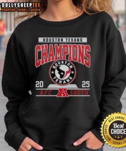 Alt Text: Official Houston Texans Football 2025 AFC South Champions logo sweatshirt showcasing team pride and style.