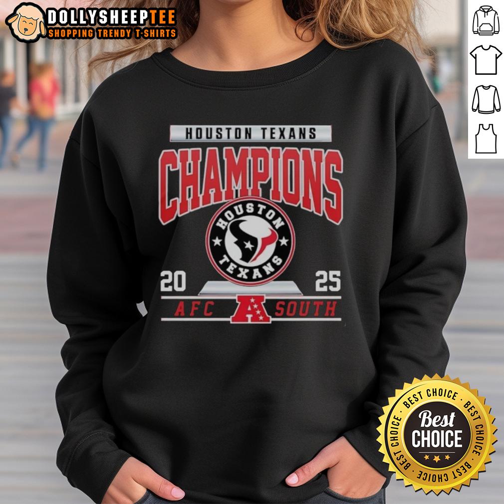 Official Houston Texans Football 2025 Afc South Champions Logo Sweatshirt Alt Text: Official Houston Texans Football 2025 AFC South Champions logo sweatshirt showcasing team pride and style.