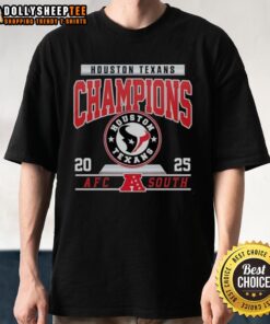 Alt Text: Official Houston Texans Football 2025 AFC South Champions logo T-shirt featuring team colors and championship design.