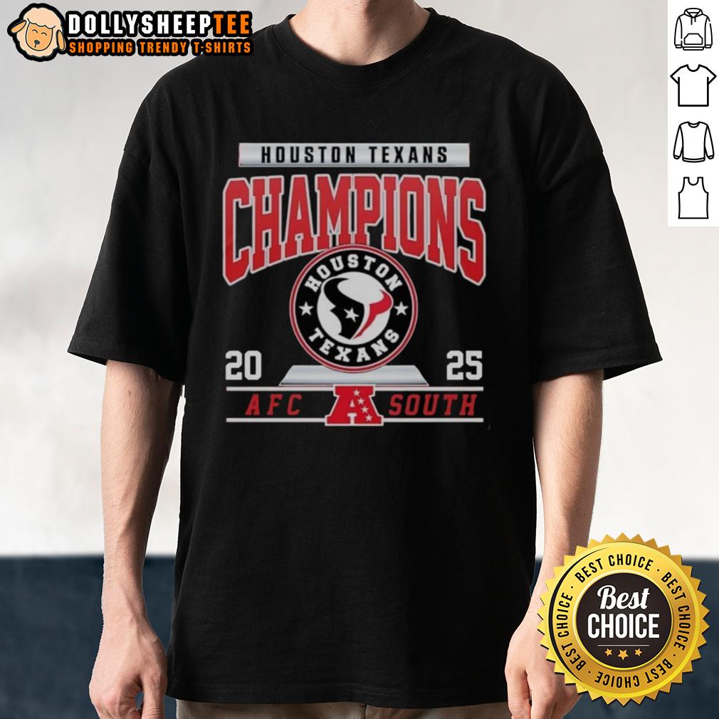 Official Houston Texans Football 2025 Afc South Champions Logo T Shirt Alt Text: Official Houston Texans Football 2025 AFC South Champions logo T-shirt featuring team colors and championship design.