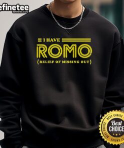 Official I Have Romo Relief Of Missing Out Sweatshirt in navy blue, perfect for fans of Tony Romo and NFL apparel.