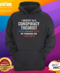 Alt Text: Official 'I Identify As A Conspiracy Theorist' hoodie with the phrase 'My Pronouns Are Told You So' in bold design.