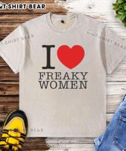 Official I Love Freaky Women washed t-shirt in vibrant colors, showcasing a trendy and playful design for casual wear.