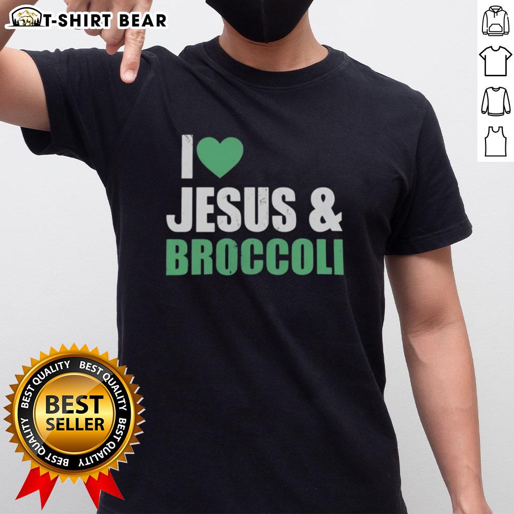 Official I Love Jesus And Broccoli T Shirt Alt Text: Official I Love Jesus And Broccoli T-Shirt featuring a vibrant design that combines faith and healthy living.