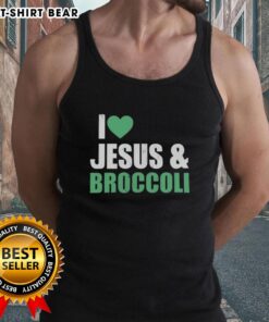 Alt Text: Official I Love Jesus and Broccoli Tank Top featuring a fun design, perfect for casual wear and expressing your faith.