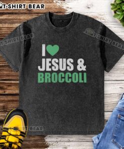 Alt Text: Official I Love Jesus and Broccoli washed t-shirt featuring vibrant graphics, perfect for casual wear and faith enthusiasts.