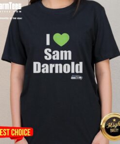 Official I Love Sam Darnold Seattle Seahawks logo ladies tee featuring vibrant team colors and stylish design.
