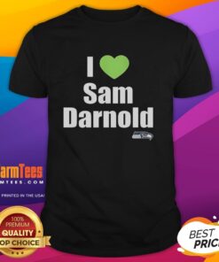 Official I Love Sam Darnold Seattle Seahawks Logo T-Shirt featuring vibrant team colors and a bold design.