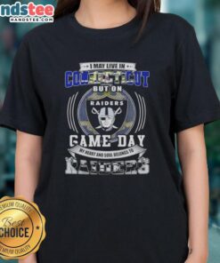 Official I May Live In Connecticut But On Game Day My Heart And Soul Belongs To Las Vegas Raider Ladies Tee design.