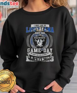 Official I May Live In Louisiana But My Heart Belongs To Las Vegas Raiders Football Sweatshirt, perfect for fans.