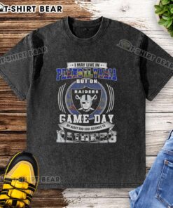 Official I May Live In Pennsylvania But On Game Day My Heart And Soul Belongs To Las Vegas Raiders Washed T-Shirt