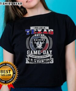 Official I May Live in Texas But My Heart Belongs to Las Vegas Raiders Football Ladies Tee in vibrant design.