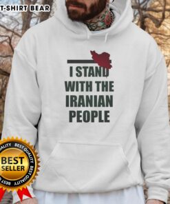 Alt Text: Official I Stand With The Iranian People Hoodie featuring bold text and a supportive design for human rights awareness.