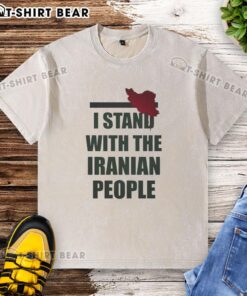 Official I Stand With The Iranian People washed t-shirt showcasing support for Iranian citizens' rights and freedom.