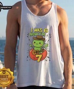 Cute tank top featuring 'I Was 6, Now I'm 7' meme design for 7th birthday celebration.